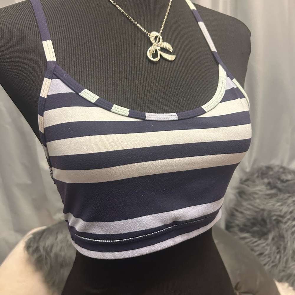 $15 lululemon Flow Y Bra IV grey navy Stripes Sports Yoga No size tag